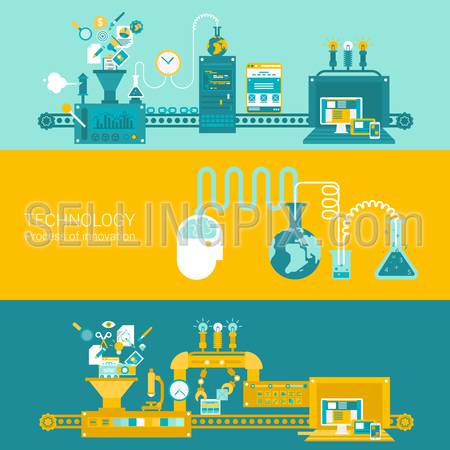 Process factory technology plant concept flat icons and vector web banners illustration print materials website click infographics elements collection.