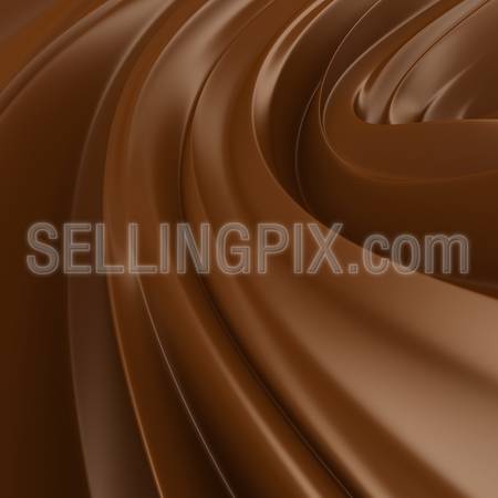 Liquid Chocolate background. Choco wave swirl. Clean detailed tasty render.