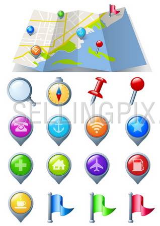 Navigation Icon pack 3D glossy icons.Map Abstract
