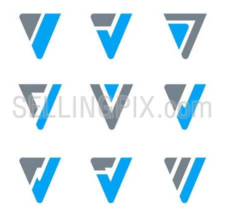 Abstract logo templates for V, W, Triangle shapes.Business icon set