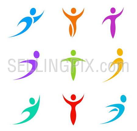 Human logo template elements. Business & Sport icon set. Flying, levitating, tending, rushing activity. Vector.