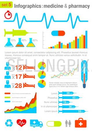 Infographics elements with icons. Medicine and Pharmacy theme. For business and finance reports, statistics, diagram graph