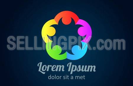 Business Team logo template. Teamwork icon. Team flower. People holding hands of each other. Man abstract. Consulting, Programming, Holding, Team concept. Vector.