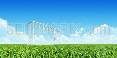 Football (soccer) goal on clean empty playing field. Grass closeup. Concept for team, championship, league, competition poster / website design. One from collection.
