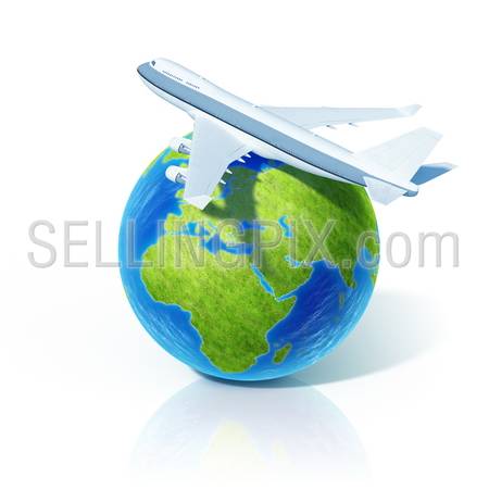 Airline concept. Airplane on globe. Little tiny planets collection.