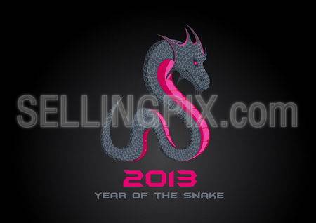 2013 Dark Snake. Happy New Year card template. Vector. Editable.