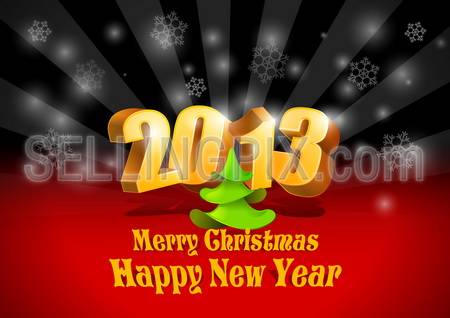 2013 3D numbers. Happy New Year card template. Merry Christmas Cover. Vector. Editable.