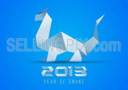 Snake Origami 2013. Greeting card design template. Vector. Editable.