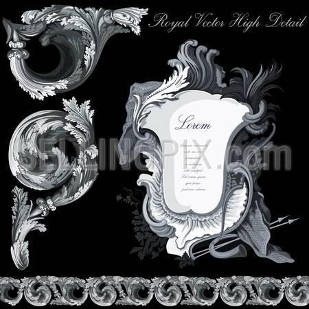 Vintage design elements collection.  Extremely HIGH DETAIL Floral ornament.Luxury silver Vector.