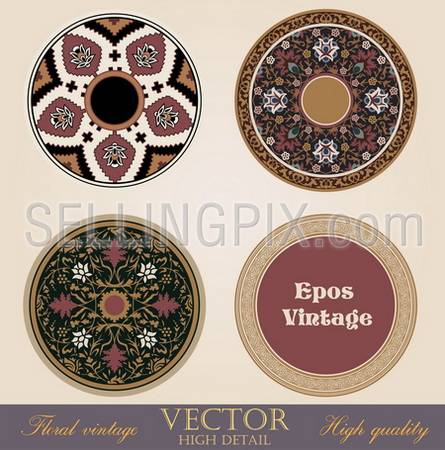 Vintage circle Frames and Borders design elements collection. Folklore vector Floral ornament. High Detailed.