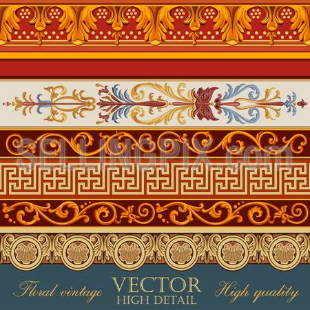 Vintage Borders Design. Floral pattern retro border tiling elements. Vector high detail.