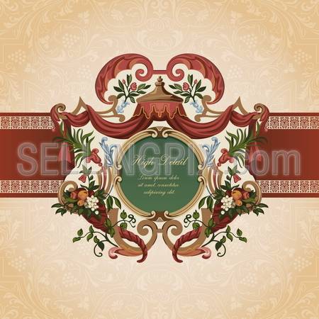 Vintage Card Design. Floral ornament.  Flourish pattern background. Retro Wallpaper. Vector. Copyspace.