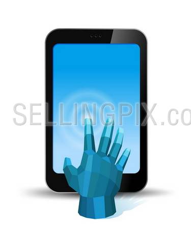 Digital Hand touch smartphone screen. Copyspace for your application or logo. Concept for application. Vector. Editable.
