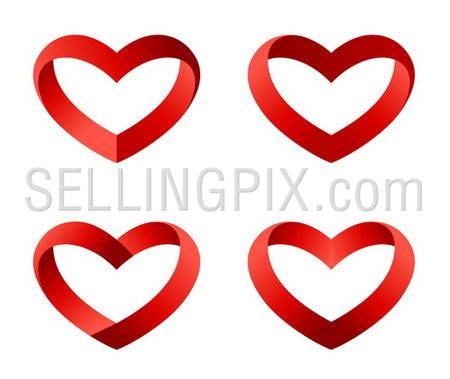 Heart icons set. INFINITE LOVE Looped Ribbon style. Hearts templates such as logo for St. Valentines day. Vector.