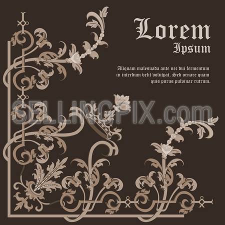 Vintage Gothic ornament. Corner design element. Floral border & frame element. High detail vector.