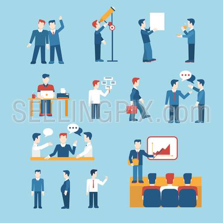 People icons business man situations web template vector icon set. Man woman male female businessman lifestyle icons.