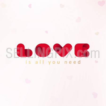 Love is all you need. Letter V such a Heart.  St. Valentines day greeting card concept. Vector.