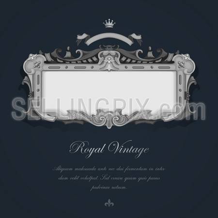 Vintage Greeting card template. Elegant Silver Vector. Luxury Retro design. Also can be use as head for web.Ultra high detail vector. Copyspace.