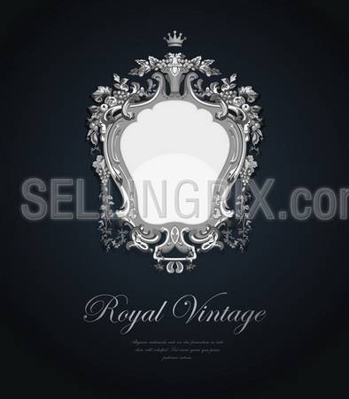 Vintage Greeting card. Silver Vector Template Luxury elegant style. Retro design. Jewellery concept.Ultra high detail vector.