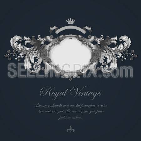 Vintage Greeting card design. Silver Vector Template Luxury Wedding invitation template.