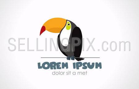Toucan logo template. Bird is sitting on the rope. Vector icon. Editable.