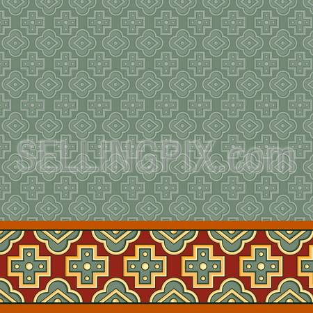 Vintage Floral seamless pattern with the tiling border same style.  Retro background abstract.  High detail Vector Wallpaper. Editable: easy change the colors.
