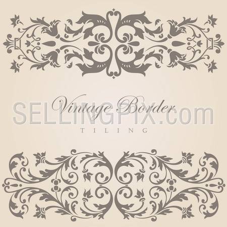 Vintage border tiling elements collection.  Vector abstract Floral ornament.