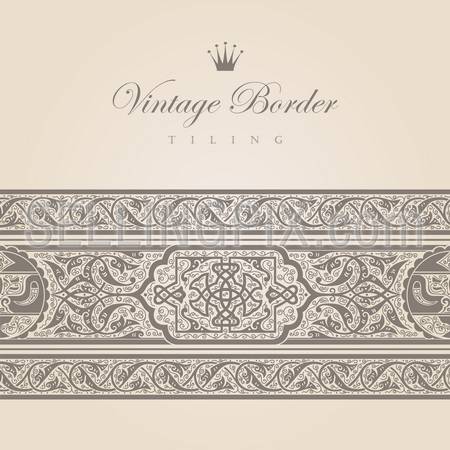 Vintage border tiling collection.  Vector abstract Floral ornament. Super High detail Vector.