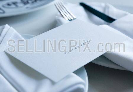 Greetings card on served table. Creative cook. Luxury culinary concept. Copyspace.