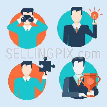 Flat style modern people icons business man situations web template vector icon set. Male businessman lifestyle icons.