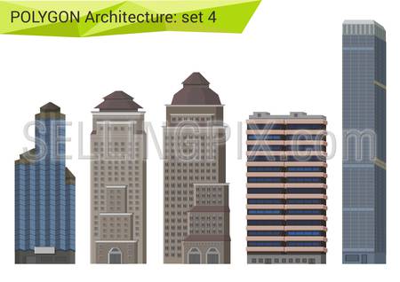 Polygonal style skyscrapers set. City design elements.  Polygon architecture collection.