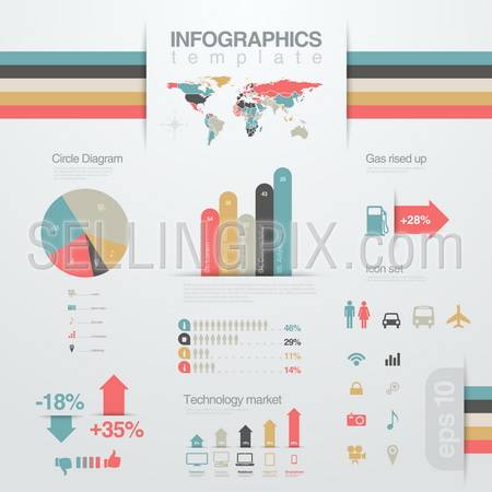 Infographics design elements template.  Business report. Financial statistics. Graph, chart, diagram design solution. Vector. Editable.