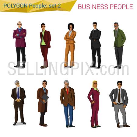 Polygonal style standing business people set.  Polygon people collection.