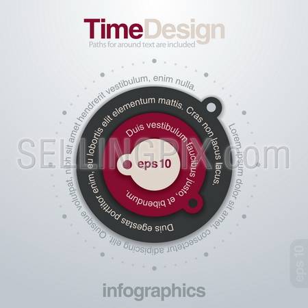 Infographics design elements template. Time concept. Round graph charts. Vector. Editable. Paths for text are included.