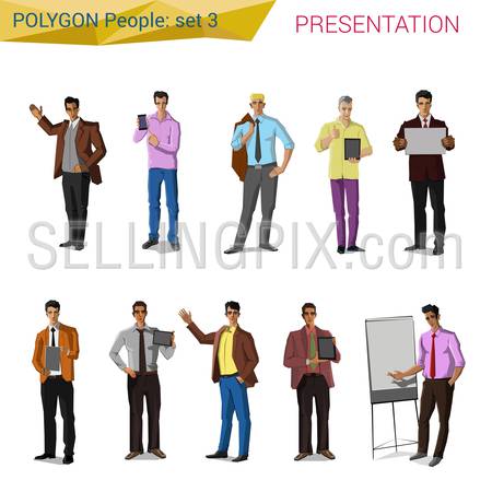 Polygonal style presentation people set.  Polygon people collection.