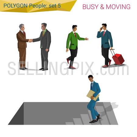 Polygonal style people on the move set.  Polygon people collection.