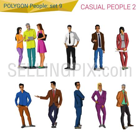 Polygonal style casual people set.  Polygon people collection.