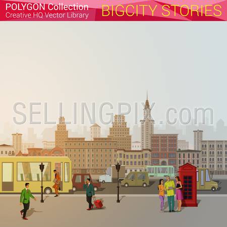 Polygonal style city concept. Classic city design elements. London. Polygon world collection.