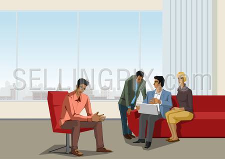 Polygonal office life creative vector illustration. Business meeting. Brainstorming.  Polygon people collection.