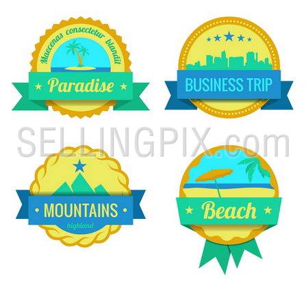 Travel Adventures logo templates. Vintage labels for vacation. Vector tourism icons. Editable. Trendy design style.
