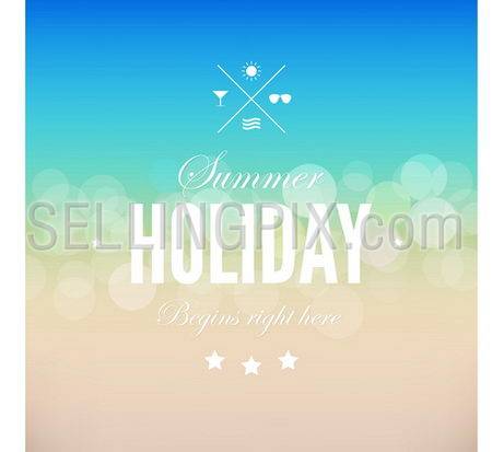Summer beach holiday background in vintage retro style.  Bokeh Vector. Editable