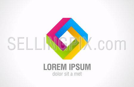 Rhombus impossible figure vector logo template. Square abstract looped shape. Loop sign. Cycle symbol. Multicolor icon.