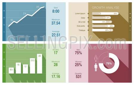 Infographics vector design template. Trendy flat style. Graph, diagram, charts – use for financial and business reports. Statistics & analytics theme. Editable.