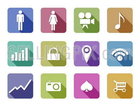 Flat design vector icon set for mobile apps. Templates for application development. Trendy style icons set. Creative.