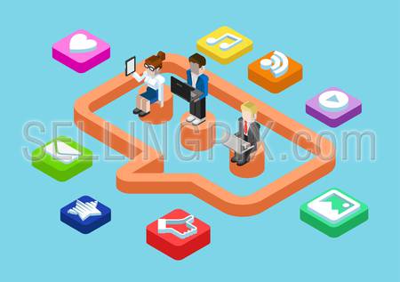 Business chat message, social media user status sharing flat 3d isometric pixel art modern design concept vector. People, callout sign, content app icon. Flat web illustration infographics collection.
