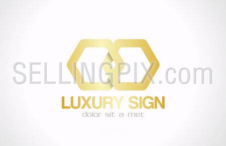 Gold Double Hexagon abstract vector logo design template. Looped Wedding technology symbol. Locked sign icon