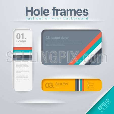 Vector design Frames template. Use for infographics, web, design etc. Banner, corner, info. Square holes in any background – just drop them on the layout.