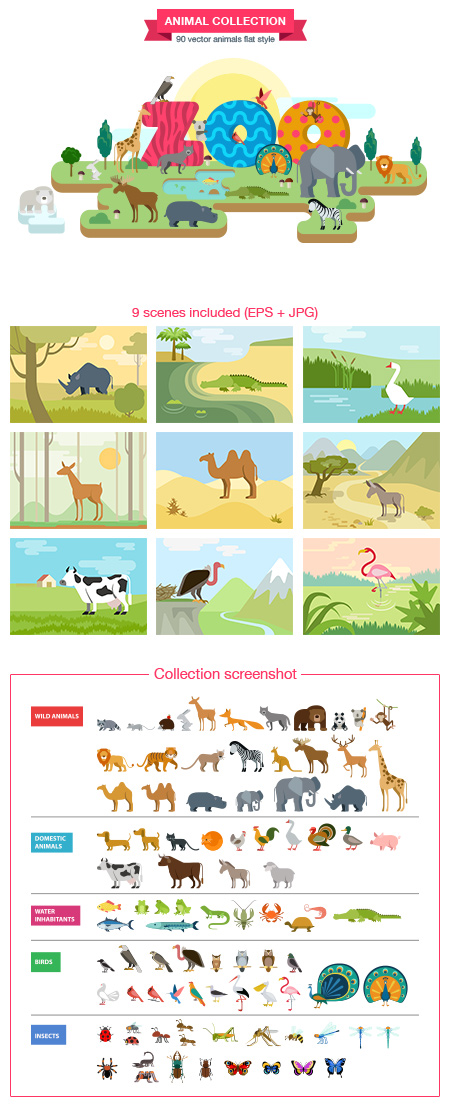 ZOO Flat Animals vector collection