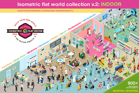 Isometric flat world collection version 2: INDOOR