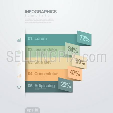 Infographics vector design template. Creative trendy ribbon flat paper style.  Useful for annual, business and finance report.